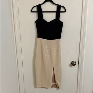 Dress the Population Black and Cream Sequin Midi Dress